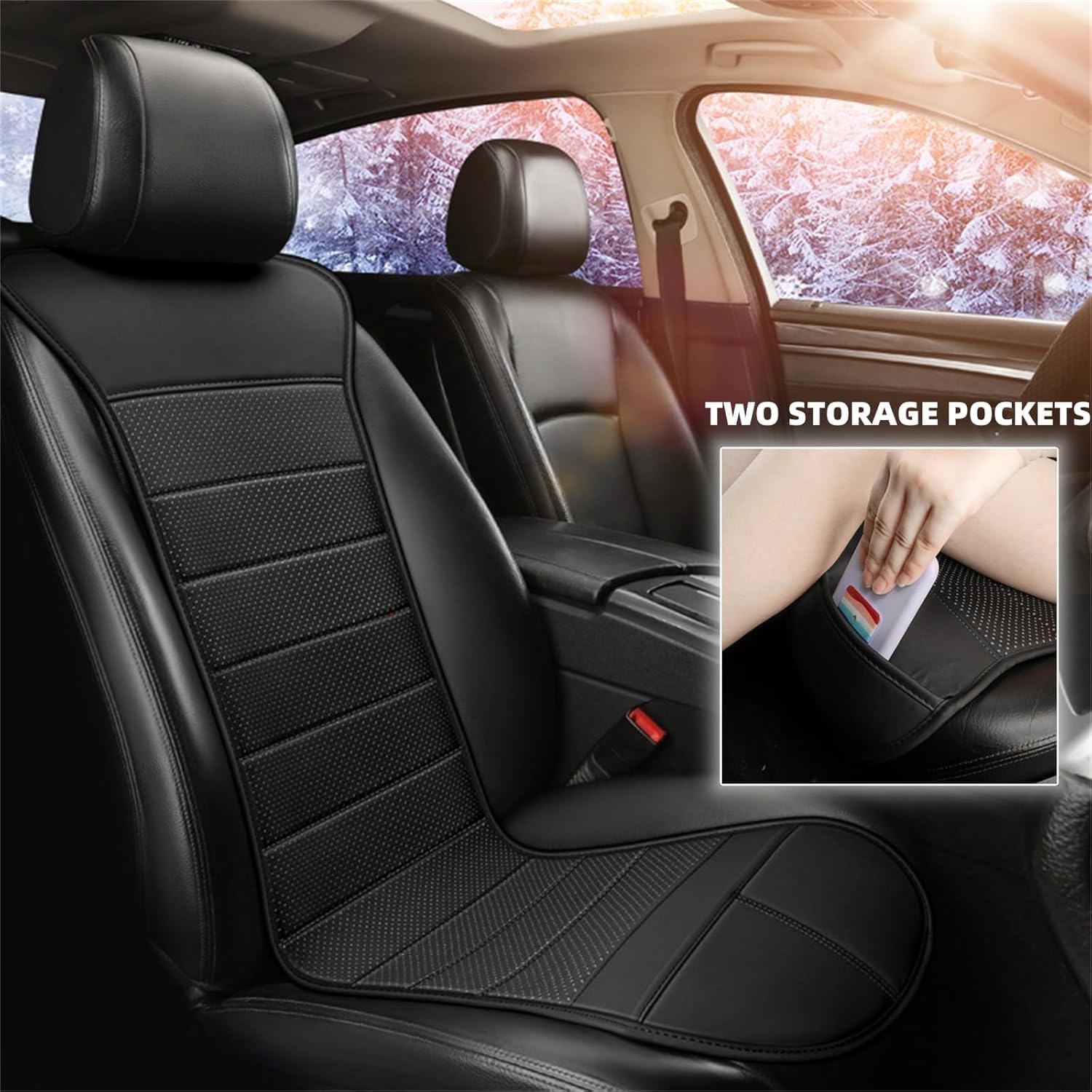 2 Pcs Comfortable Leather Heated Seat Cushion,Heated Seat Cover Pad,Universal Soft Seat Chair Cushion with Full Back Support for Car Home Office - Image 3