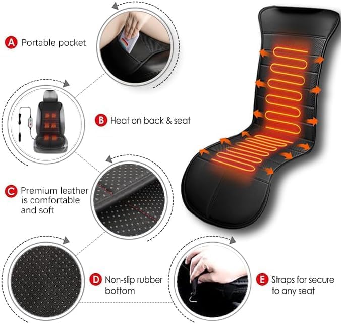 2 Pcs Comfortable Leather Heated Seat Cushion,Heated Seat Cover Pad,Universal Soft Seat Chair Cushion with Full Back Support for Car Home Office - Image 4