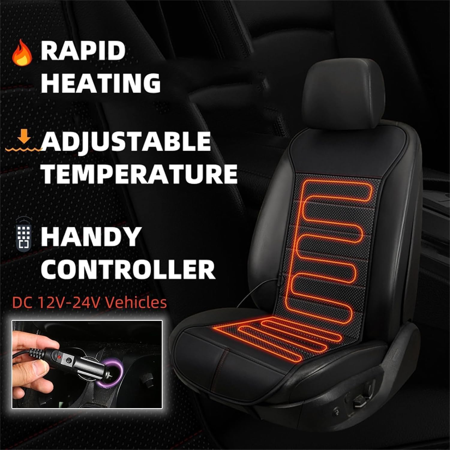 2 Pcs Comfortable Leather Heated Seat Cushion,Heated Seat Cover Pad,Universal Soft Seat Chair Cushion with Full Back Support for Car Home Office - Image 5