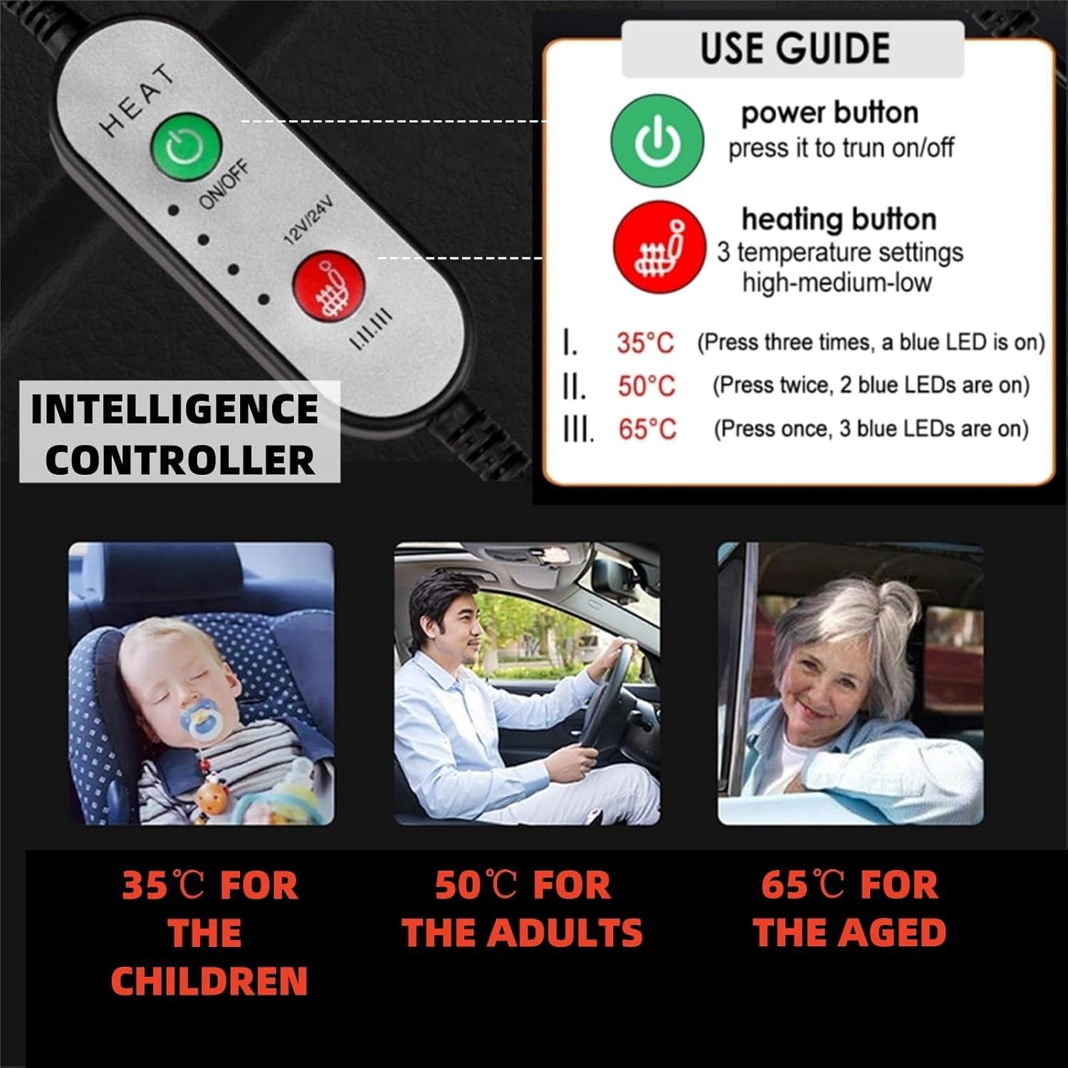 2 Pcs Comfortable Leather Heated Seat Cushion,Heated Seat Cover Pad,Universal Soft Seat Chair Cushion with Full Back Support for Car Home Office - Image 7