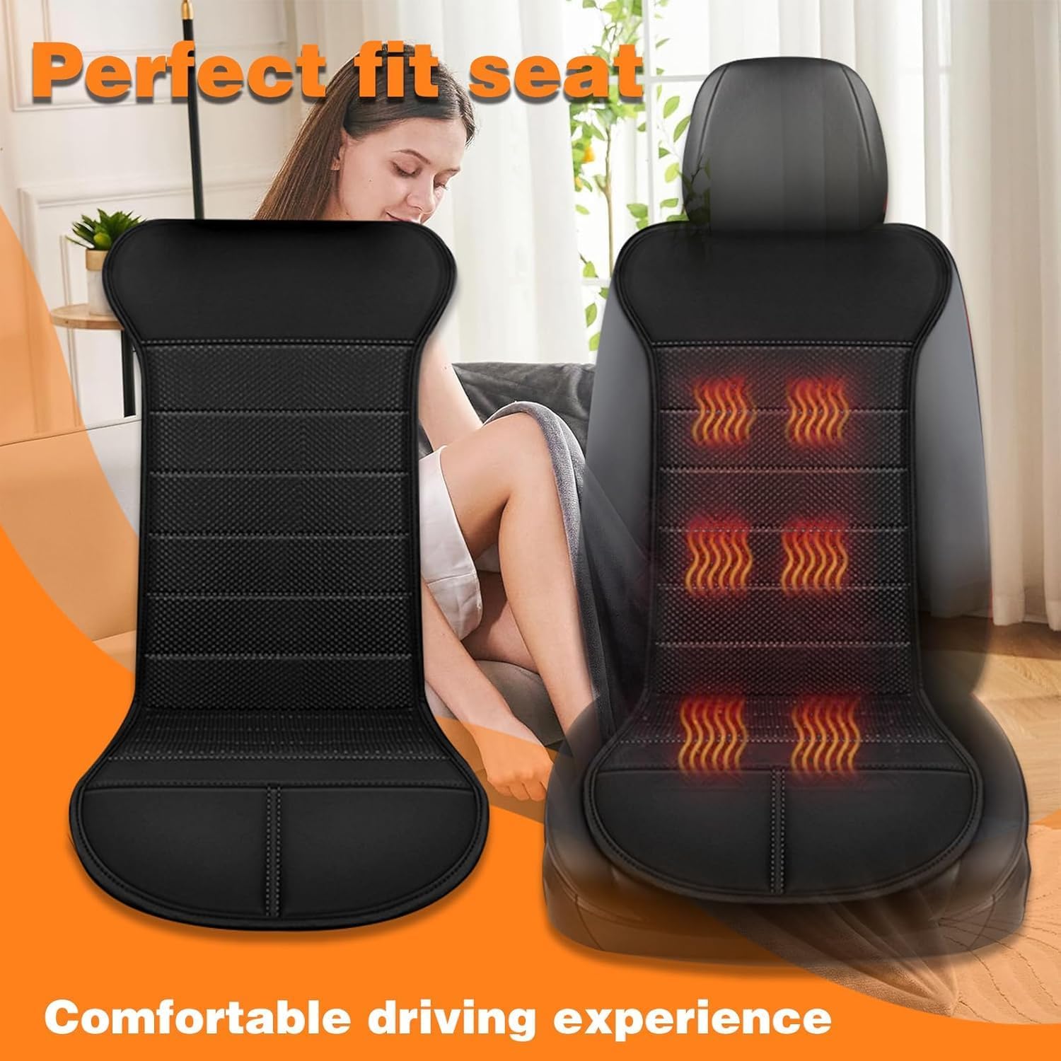 2 Pcs Comfortable Leather Heated Seat Cushion,Heated Seat Cover Pad,Universal Soft Seat Chair Cushion with Full Back Support for Car Home Office - Image 8