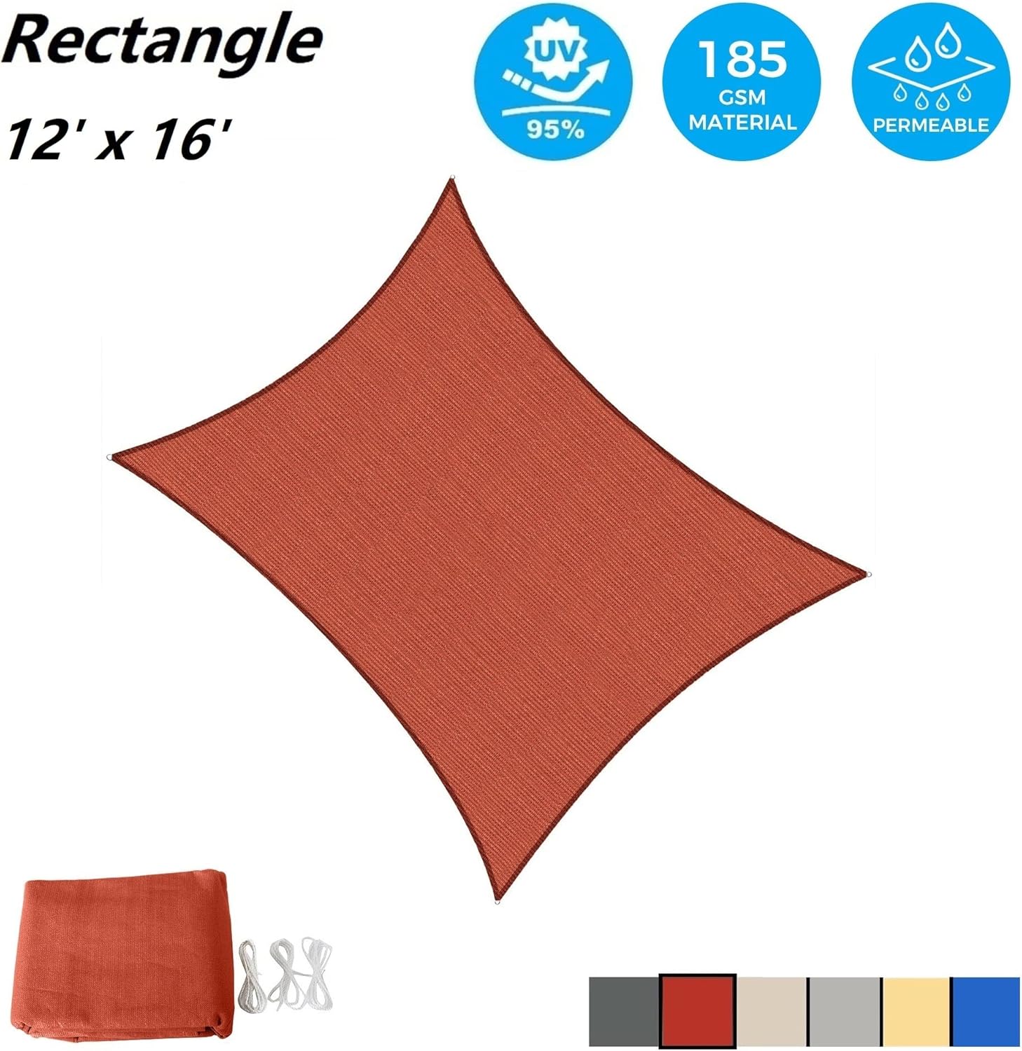 AsterOutdoor Sun Shade Sail Rectangle 12' x 16' UV Block Canopy for Patio Backyard Lawn Garden Outdoor Activities, Terra - Image 2