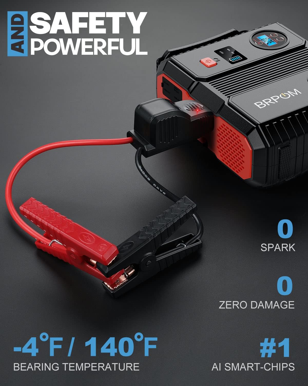 Car Jump Starter with Air Compressor, 150PSI 6000A Peak 24000mah (Up to All Gas or 8.0L Diesel Engine, 50 Times) Portable Jump Starter 12V Auto Battery Jump Pack QC 3.0 with 160W DC Out - Image 6