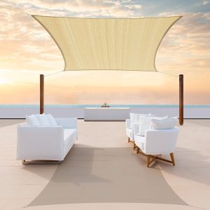 Colourtree 10' x 16' Beige Sun Shade Sail Rectangle Canopy Fabric Cloth Screen, Water Permeable & UV Block UPF50, Heavy Duty, Carport Patio Outdoor - (We Customize Size)