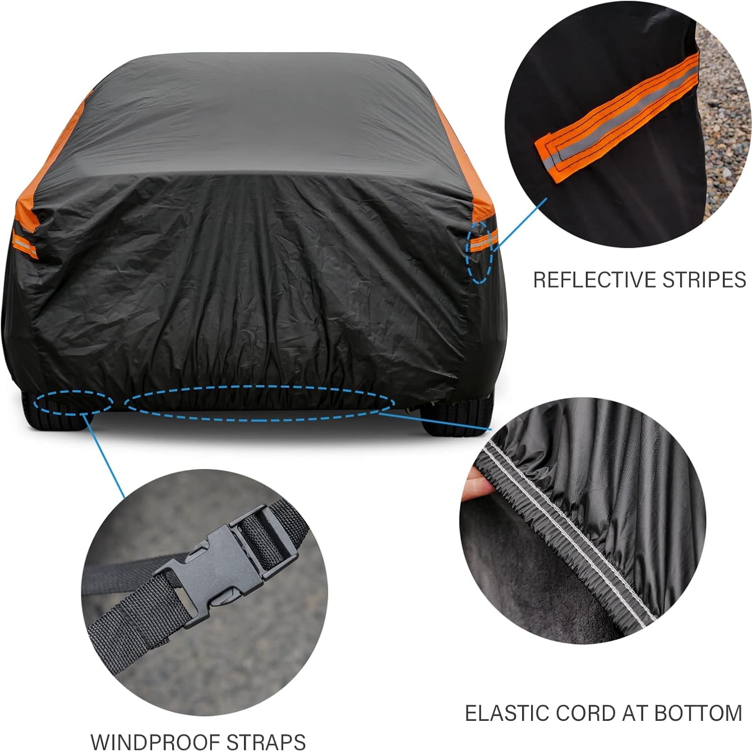 Hatchback Car Cover for Automobiles All Weather Waterproof, Universal Fit Ford Fiesta, Volkswagen Golf, Toyota Matrix, Chevy HHR, Hyundai Veloster/Kona, Mini Clubman/Countryman etc. - Image 4