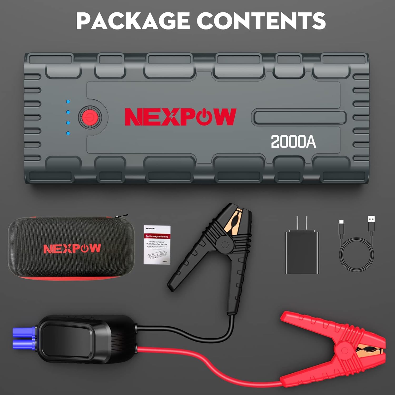 NEXPOW 2000A Peak Car Jump Starter with USB Quick Charge 3.0 (Up to 7.0L Gas or 6.5L Diesel Engine), 12V Portable Jump Box, Battery Booster with Built-in LED Light - Image 7