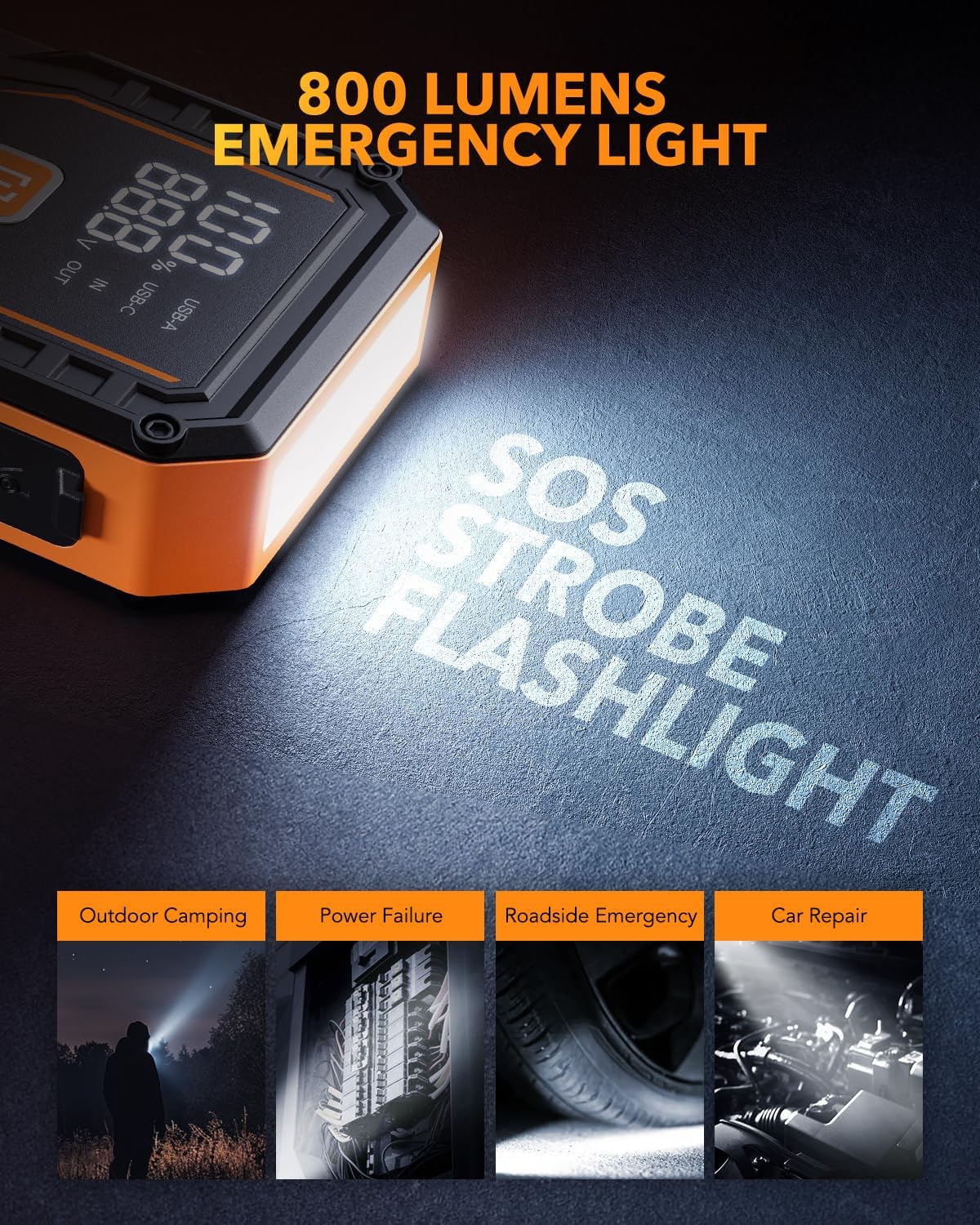 OXILAM Jump Starter 6000A for All Gas/12L Diesel, Car Battery Jumper Starter Portable, 12V Lithium Jump Box with Jumper Cables, LED Display, LED Light, Power Bank with USB, Type C Port - Image 9