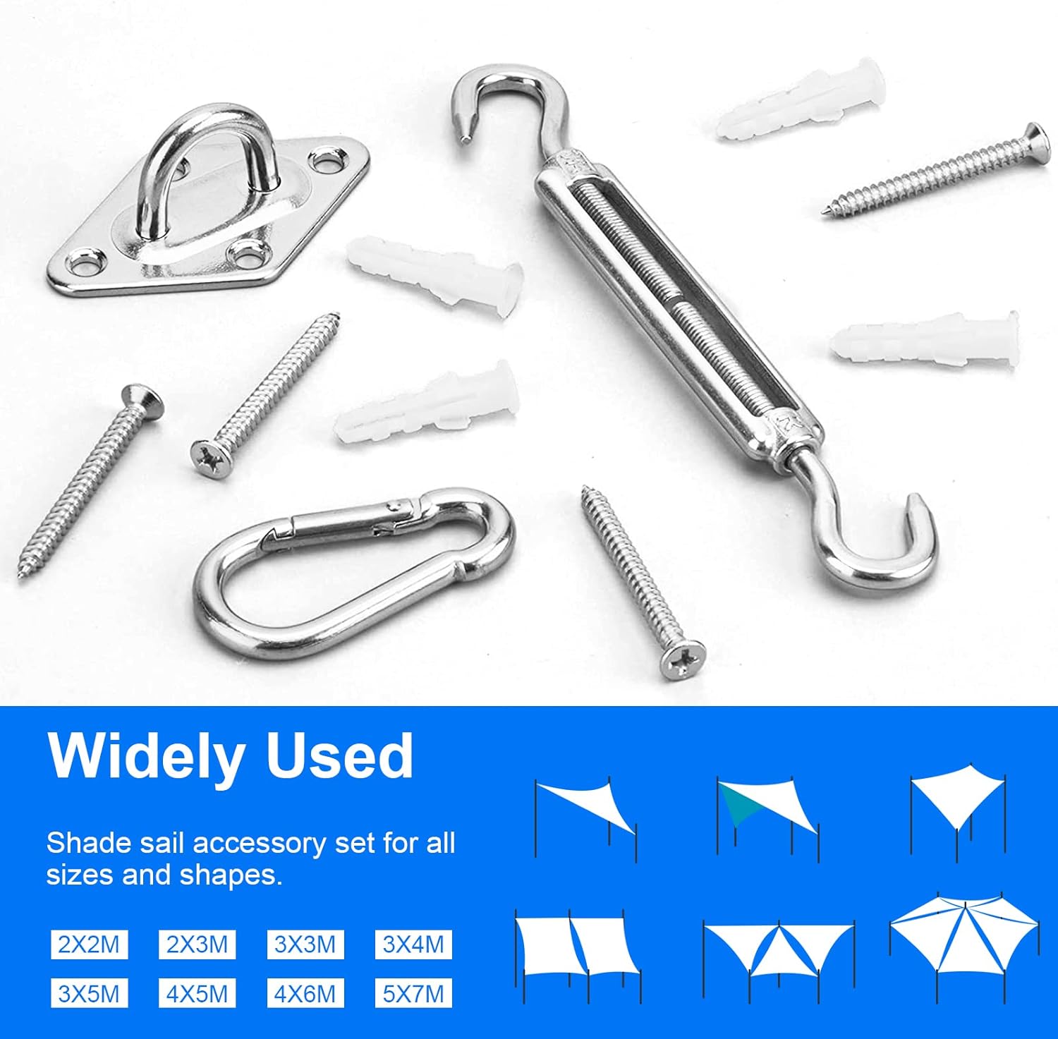 Sun Shade Sail Hardware Kit 6 Inch for Rectangle & Triangle Shade Sail Install, Stainless Steel Shade Sail Fixing Accessories for Outdoor Patio Canopy Garden, Heavy Duty Awning Attachment Set (44 Pcs) - Image 7